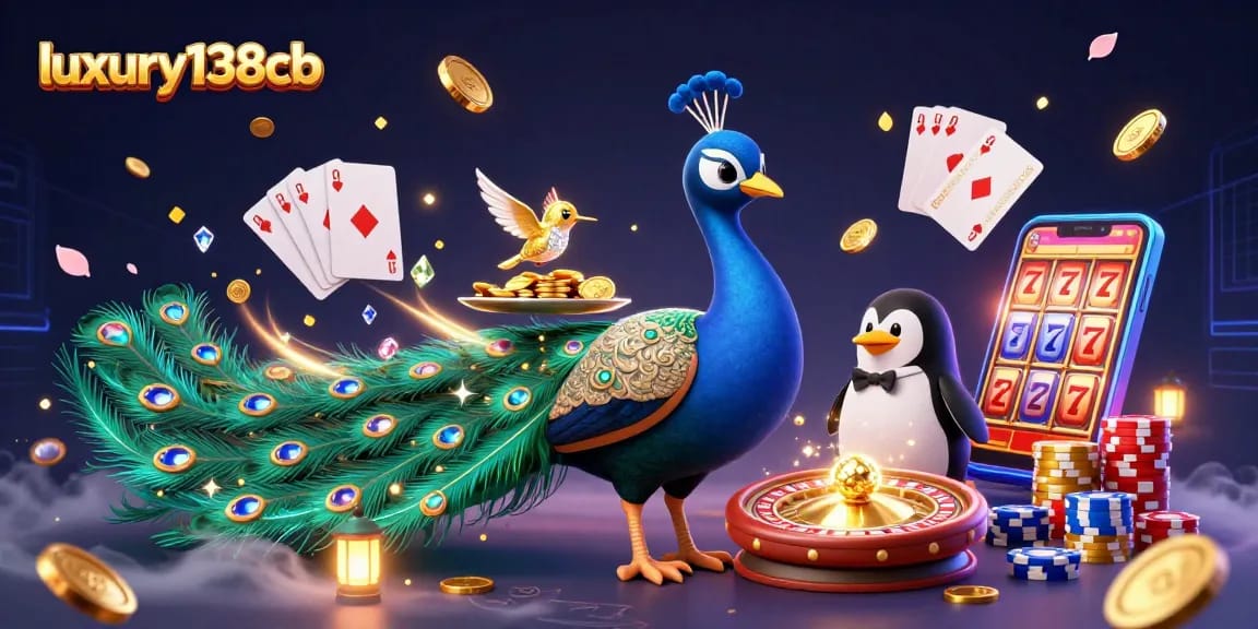 Experience luxury138cb with a vibrant casino scene featuring sparkling gems, cards, and dynamic characters.
