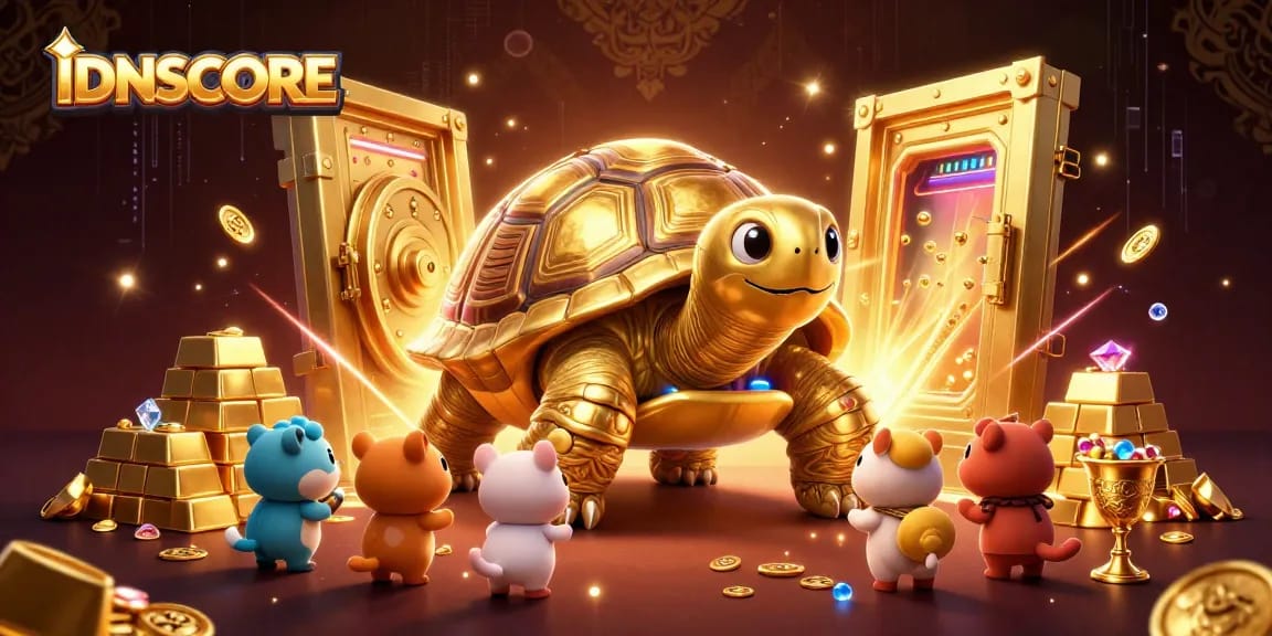 Experience the thrill of IDNSCORE with dazzling games and a vibrant pinball tortoise scene.
