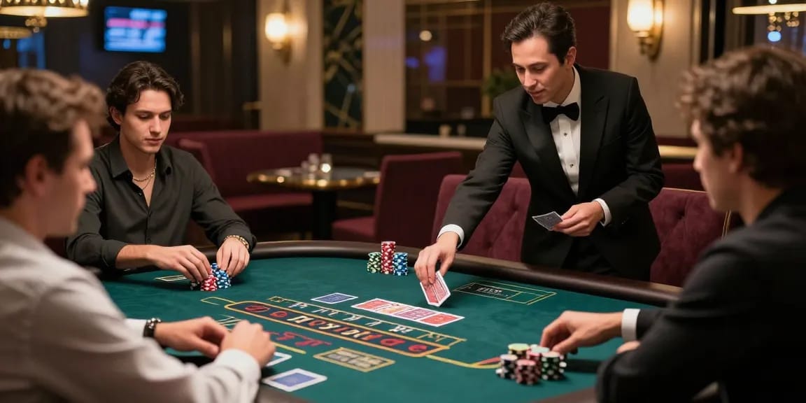 Baccarat Online gameplay in a live casino with dealer and players enjoying the experience.