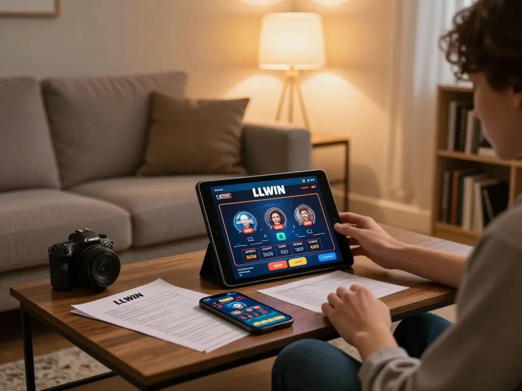 Engaging in online gambling on LLWIN app from home environment, showcasing strategic gameplay.