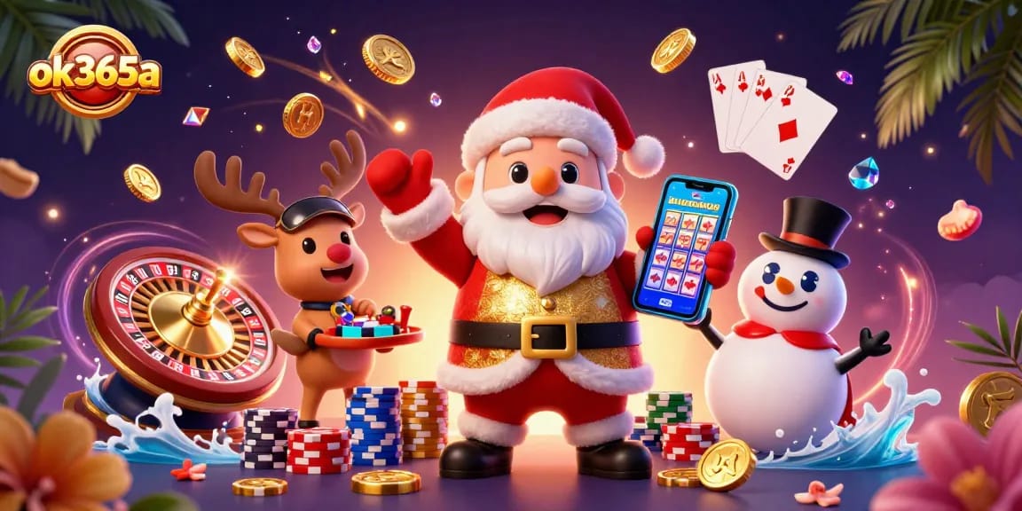 Win big with ok365a by playing colorful slots and vibrant casino games in this dynamic 3D illustration.