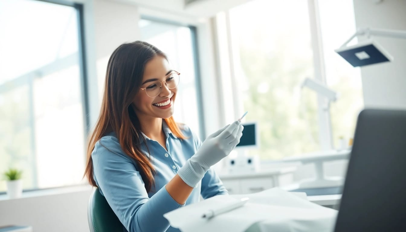 Experience newsmilelife with a patient smiling during dental care in a bright clinic.