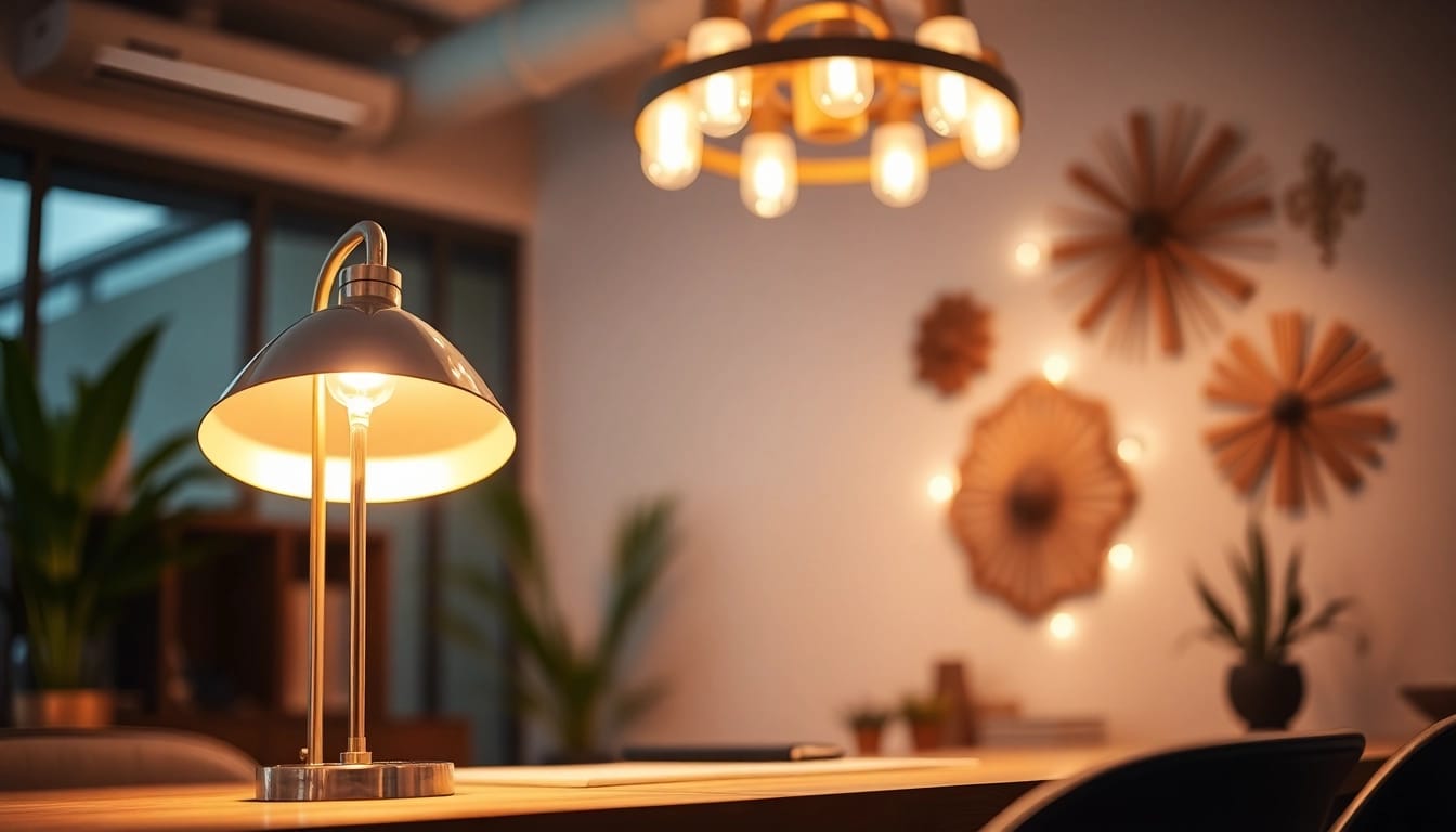 Showcasing innovative lighting solutions in a modern office setting with elegant fixtures.