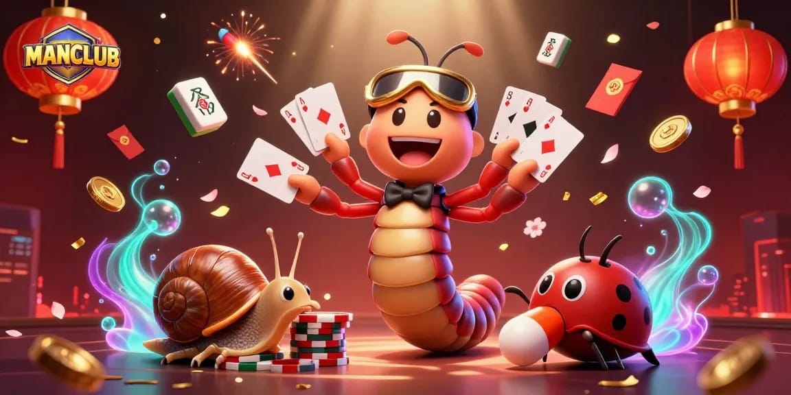 Experience vibrant gaming at MANCLUB as the dealer showcases exciting cards amidst celebratory elements.