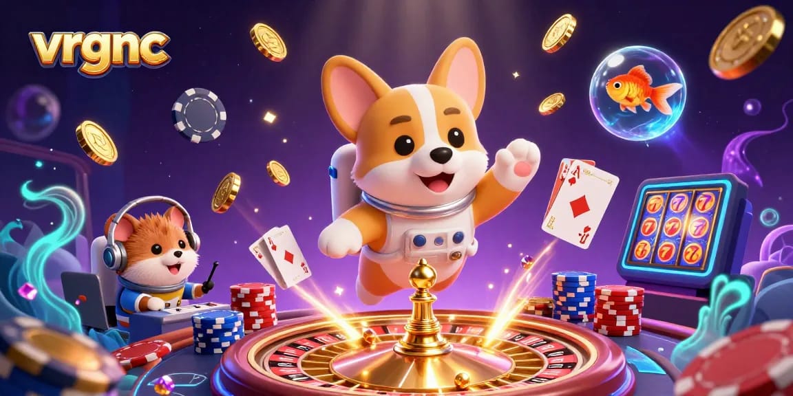 vrgnc offers a dynamic casino experience with floating characters and vibrant gaming elements