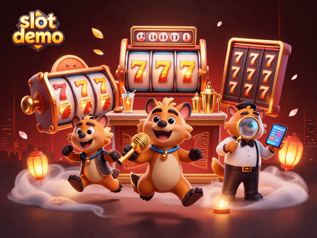 Slot demo menarik dengan hyena lucu di klub kasino, beraksi di meja slot.