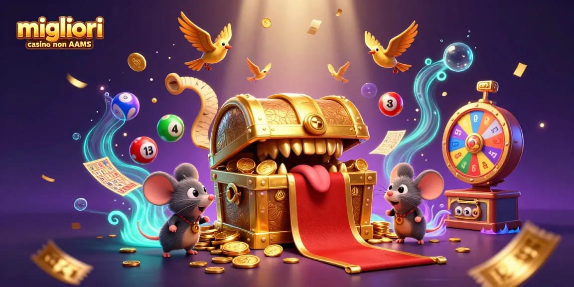 Gioca nei migliori casino non AAMS per vincere tesori con animali avventurosi in un'illustrazione 3D.
