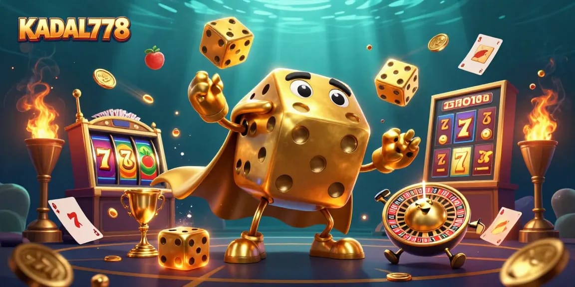 KADAL778 showcases an engaging casino scene with golden dice and dynamic game elements.