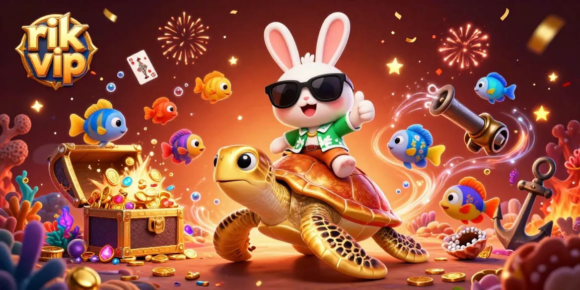 Experience thrilling gameplay at rik vip with a rabbit mascot celebrating victory in a vibrant casino world.