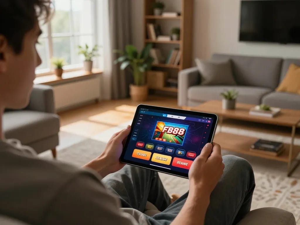 Access Link FB88 app on tablet in stylish home gaming setup for an engaging experience
