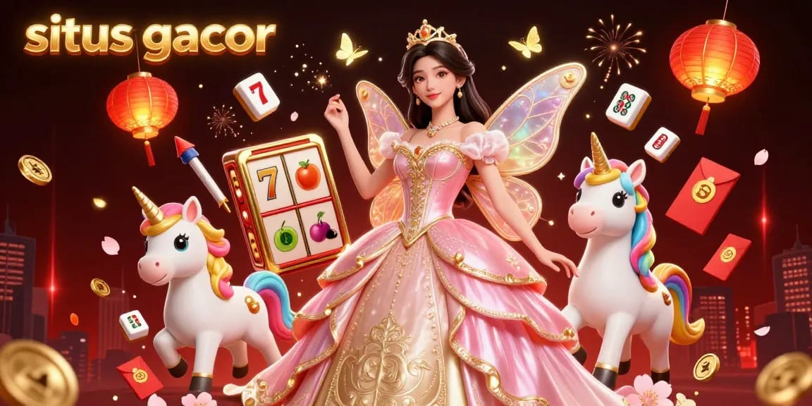 Situs gacor featured in a vibrant 3D illustration, showcasing slot reels and characters in a dynamic casino scene.