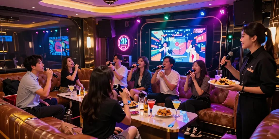 강남 구구단에서 친구들과 함께 즐거운 시간을 보내는 모습, https://www.gugudanlounge.com/에서 프리미엄 가라오케 경험 확인