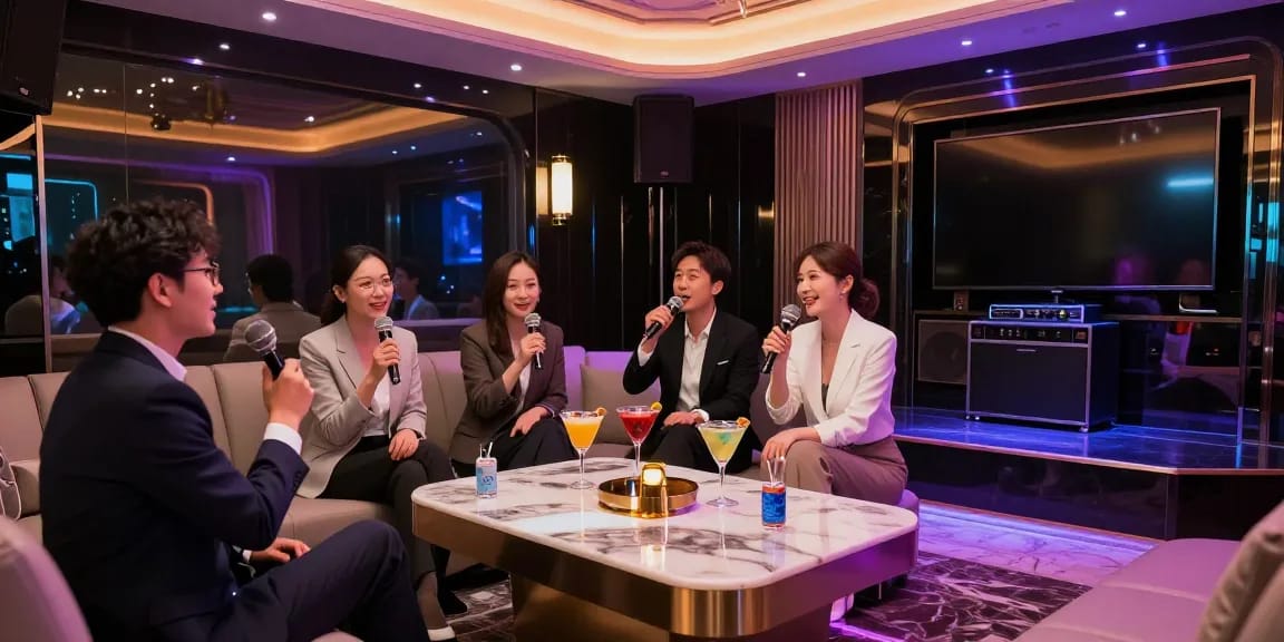 강남쩜오구구단에서의 프라이빗한 고급 가라오케 이용 순간
