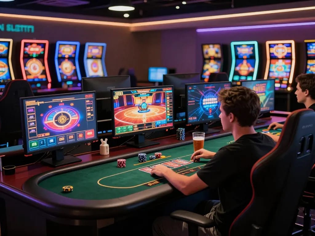Player immersing in online gaming at gamebaidoithuong8, showcasing dynamic poker play and vibrant casino atmosphere.