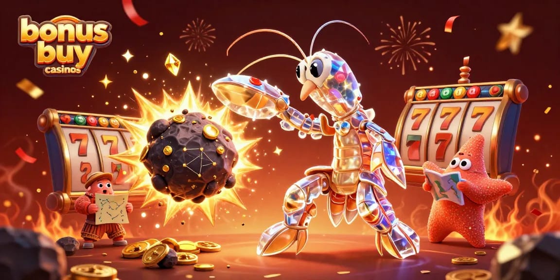 Experience the thrill of bonus buy casinos with a dynamic scene featuring a galactic samurai mantis shrimp.