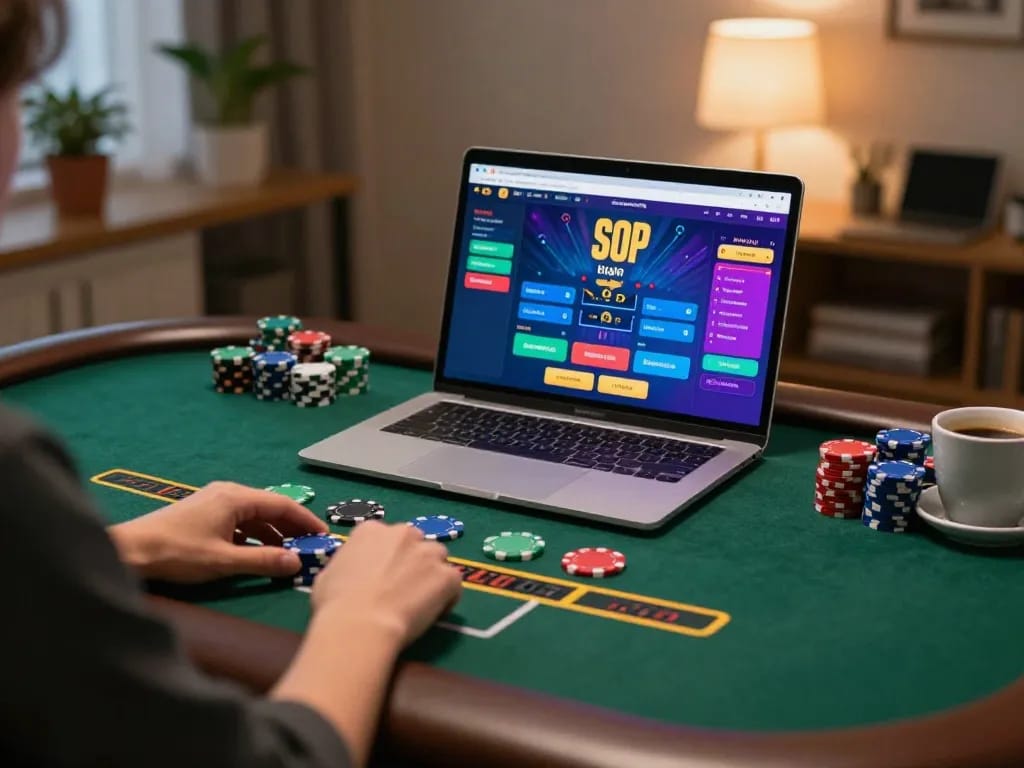 iWin player enjoying online blackjack with strategic chip placement and engaging graphics