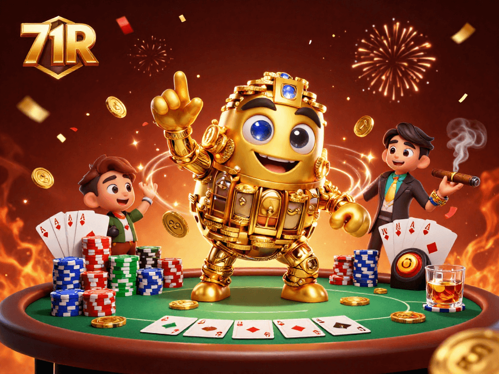 Ganhe grandes prêmios no 71R com uma mão de poker emocionante e riquezas em destaque.