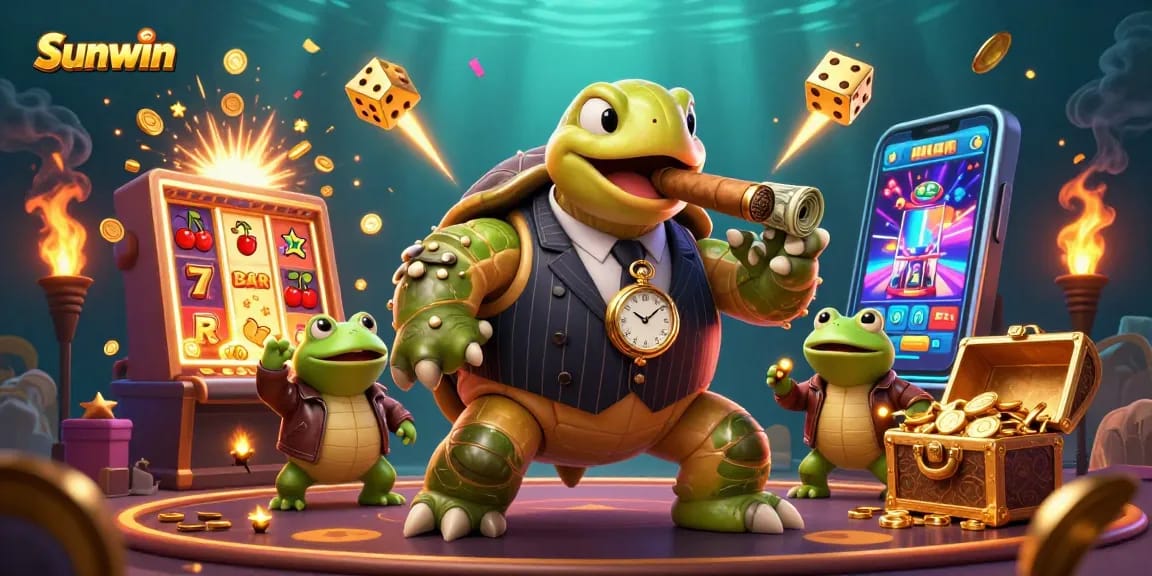 Experience the thrilling excitement of Sunwin casino games with a vibrant, packed 3D illustration.