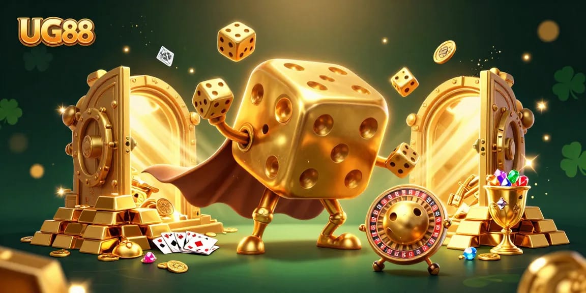 Experience winning at UG88 with a vibrant 3D casino scene filled with golden treasures and dynamic gameplay.