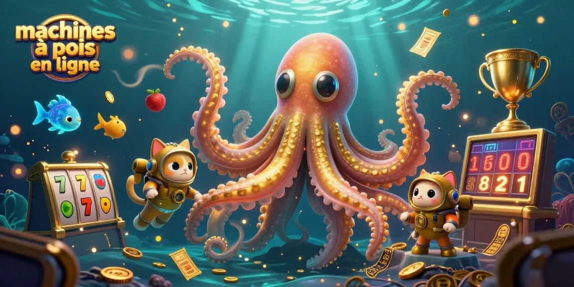 Découvrez les machines à sous en ligne avec un kraken colossal, des symboles et des pièces d'or dans un décor dynamique.