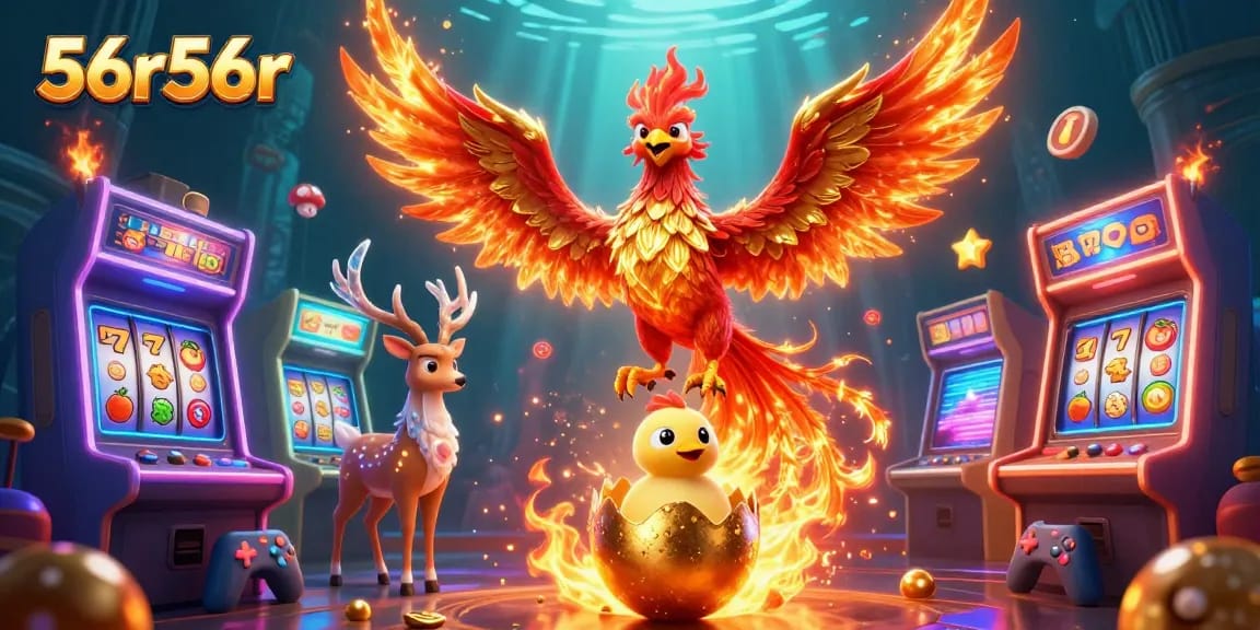 Acelere seu jogo no 56r56r com a fênix dourada e máquinas caça-níqueis vibrantes.