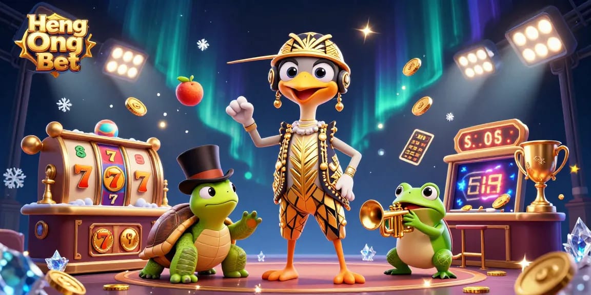 Experience high-stakes gaming with Heng Ong Bet featuring vibrant characters and animated casino elements.