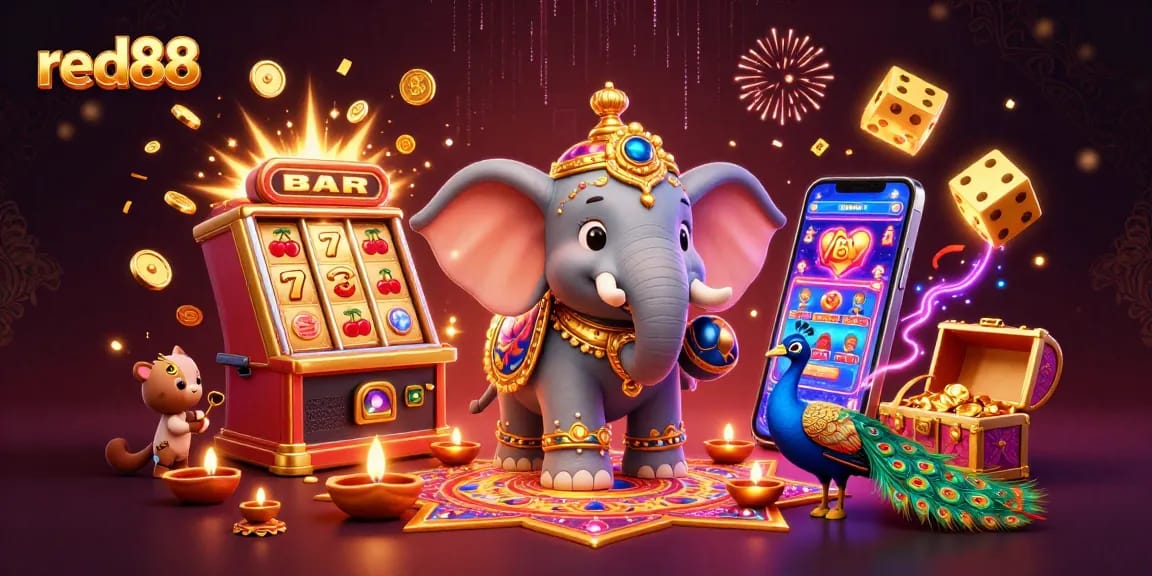 Spin the massive red88 slot machine with exploding jackpots and festive characters celebrating!