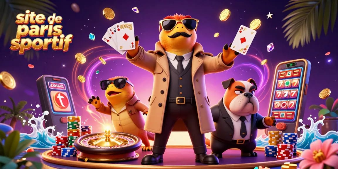 Découvrez les opportunités sur le site de paris sportif avec des personnages amusants dans une ambiance de casino.