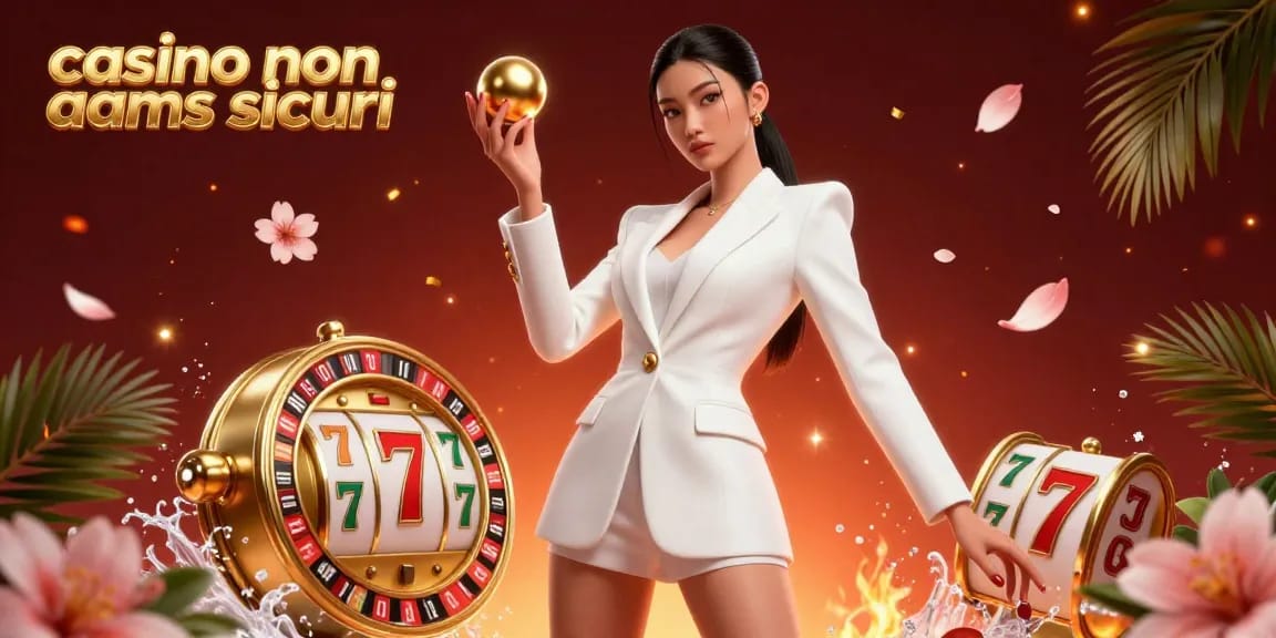 Partecipa a giochi emozionanti con casinò non AAMS sicuri, con una donna asiatica sicura di sé che tiene una pallina della roulette in un ambiente di lusso.