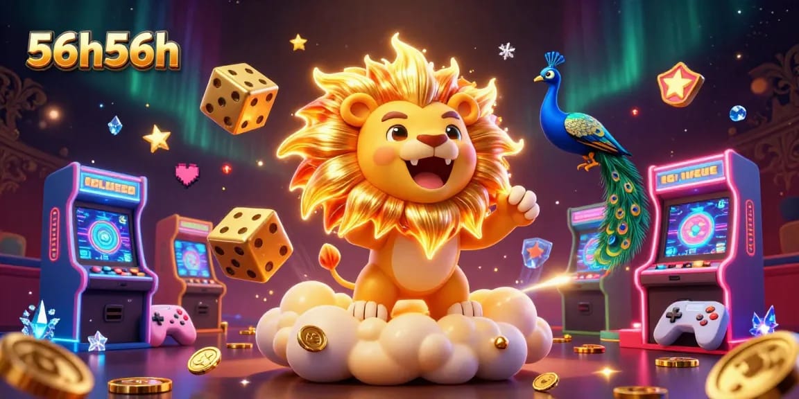 Play to win with 56h56h in this vibrant 3D casino adventure illustration filled with gaming excitement.
