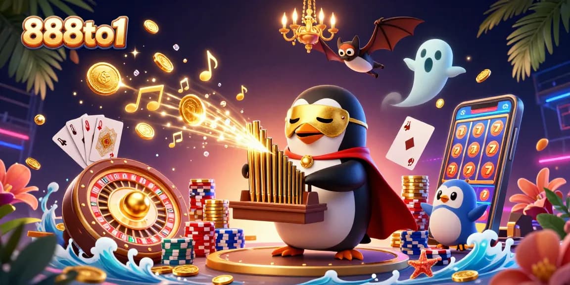 Experience thrilling slots and games at 888to1 with our vibrant casino scene featuring dynamic characters.