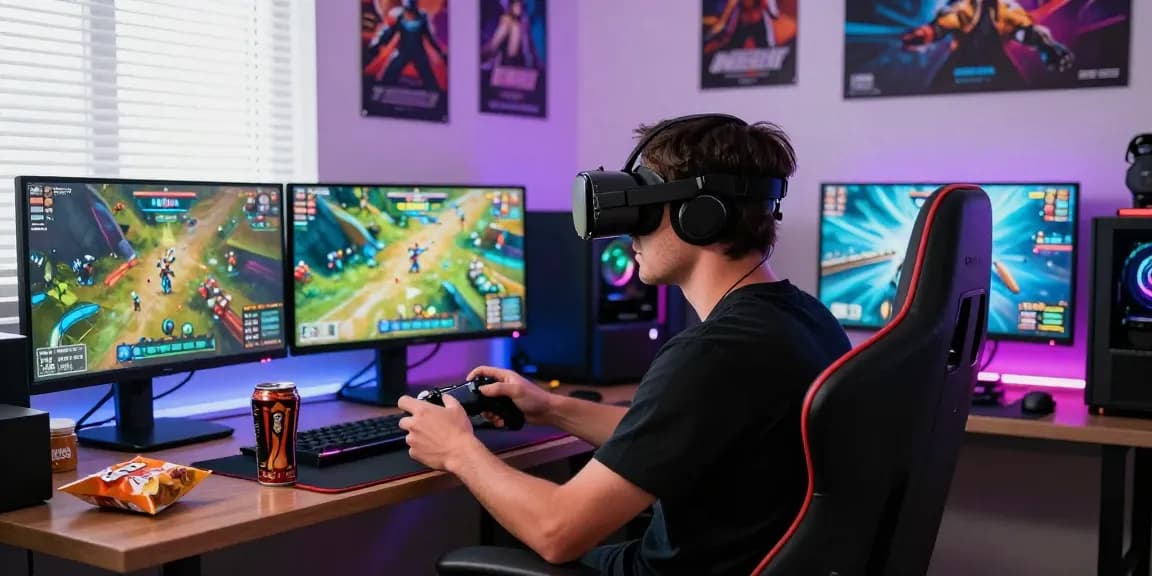 Gamer deeply engaged in the FAFA828 online gaming experience with vibrant graphics and immersive setup.