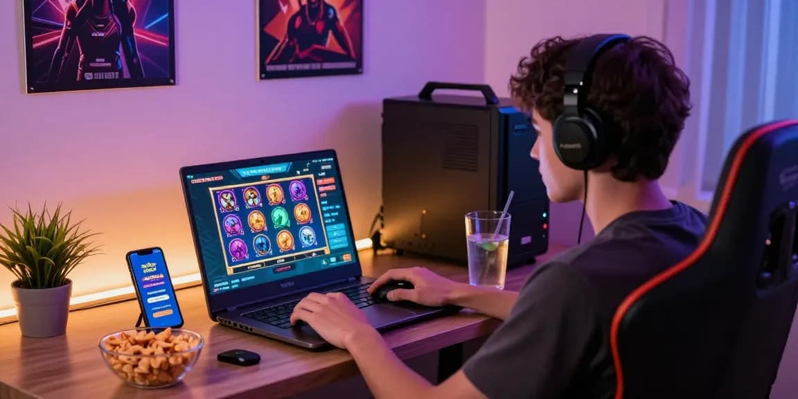 Pengguna Cipung138 menikmati permainan slot online di laptop dengan suasana yang nyaman dan ceria.