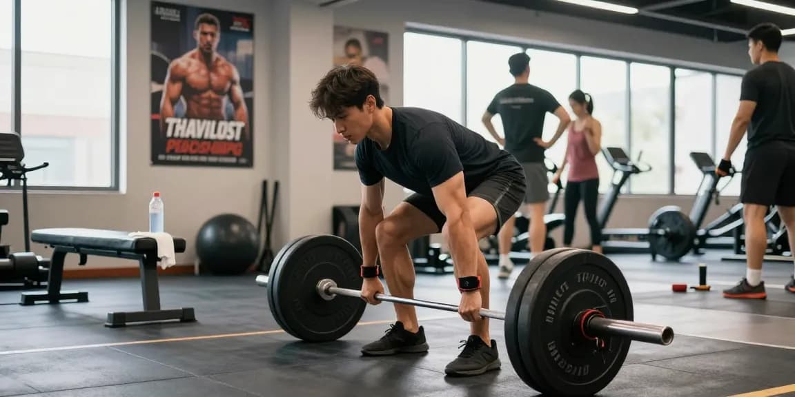 Focused athlete performing deadlifts at Driada Shop gym, showcasing high-quality fitness equipment.