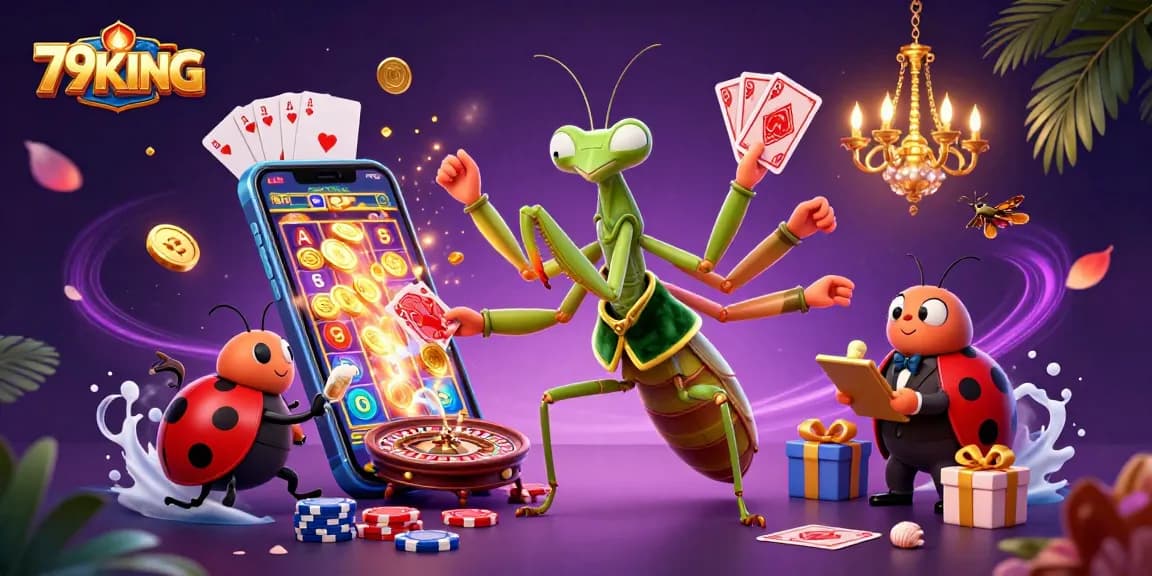 Engage with 79KING's vibrant casino scene featuring thrilling games and energetic characters.