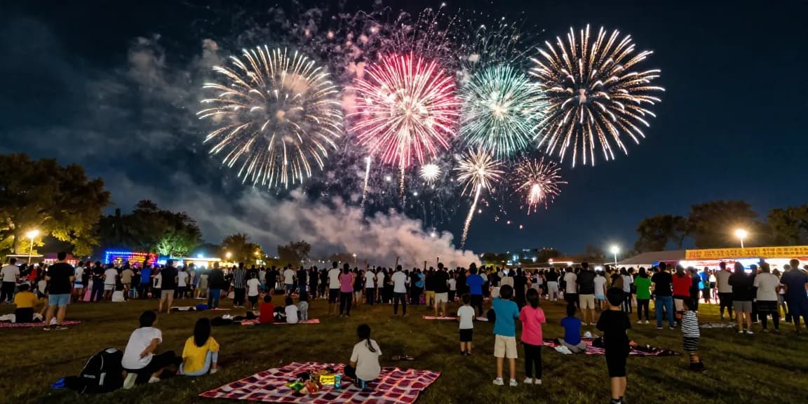 Excited crowds enjoying a vibrant firework display celebrating wholesale fireworks availability.