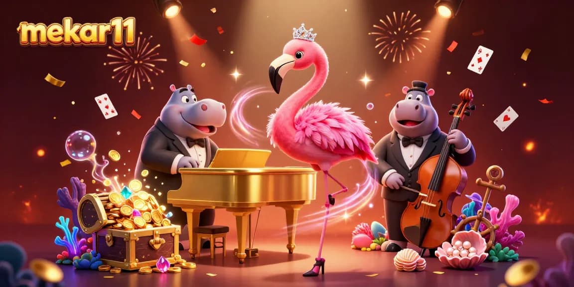 Experience the thrill of mekar11 casino with dazzling flamingo singer and vibrant game elements.