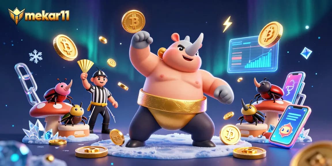 Mekar11 transforms a 3D cartoon beetle sumo match into vibrant, coin-filled euphoria.