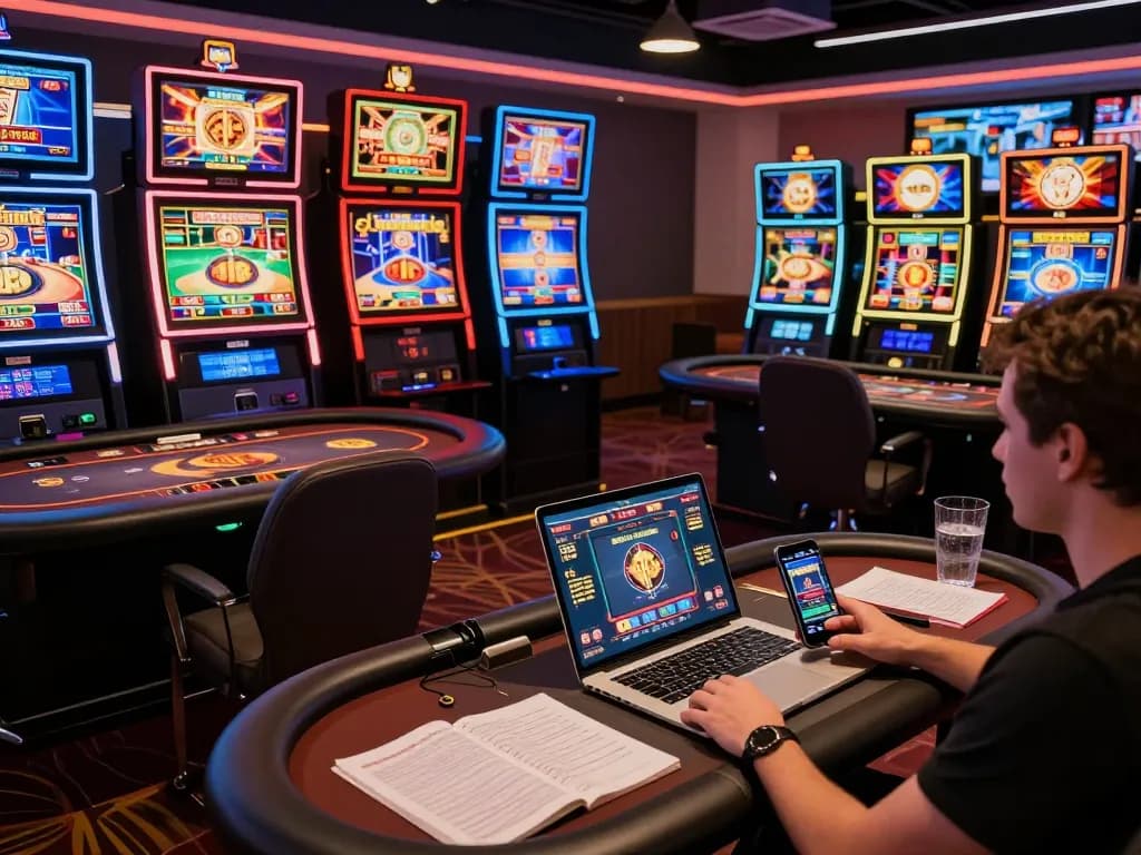 Engaging online gaming session with multiple screens showing games, showcasing https://vk88.vc/ excitement and gameplay.