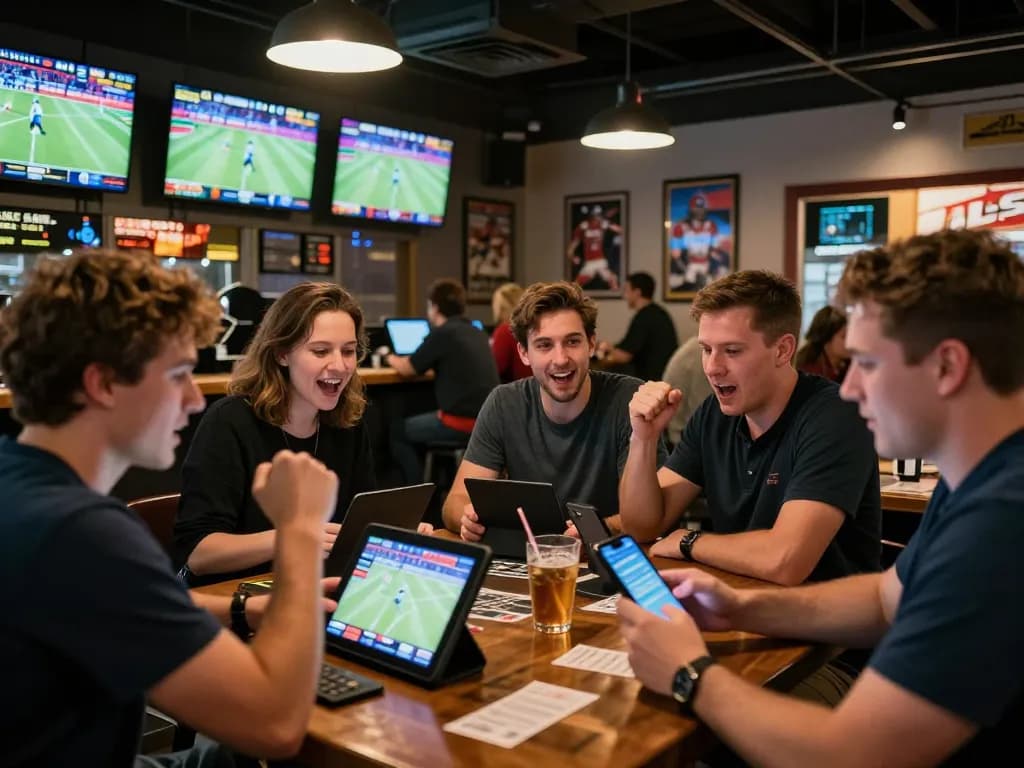 Engaging patrons betting on sports at a vibrant sports bar with live screens and excitement at https://dabet.money/.
