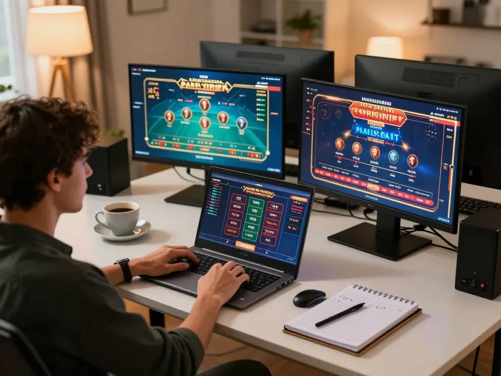 Experience online gaming with pintu888top on a sleek home setup, showcasing intense play.