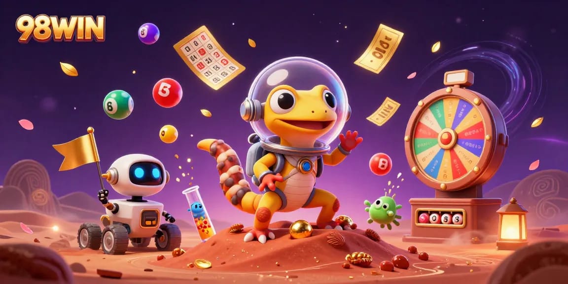 Experience exciting gameplay with 98WIN at a golden casino on Mars, featuring vibrant lottery elements.
