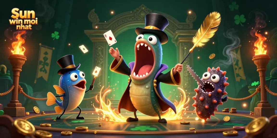 Experience thrilling games at Sun win moi nhat with vibrant characters performing magic in a dynamic casino scene.