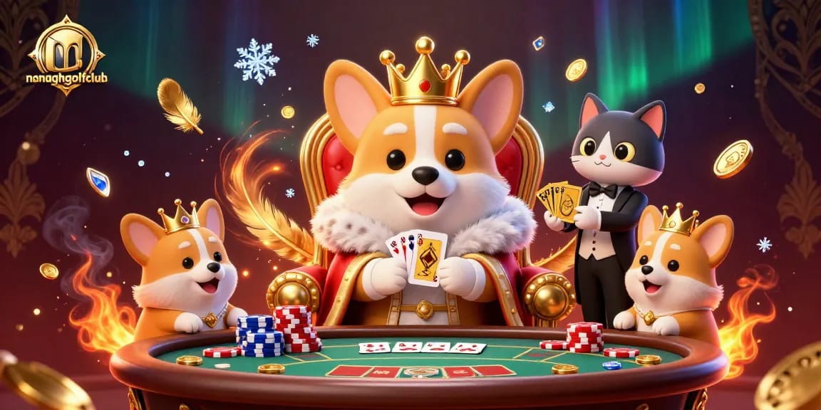 Engage with nenaghgolfclub's thrilling poker scene featuring a royal corgi and a cat butler.
