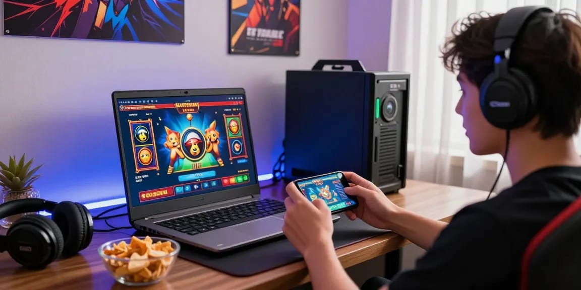 Exciting gaming scene illustrating deposit pulsa tanpa potongan experience with vibrant setup.