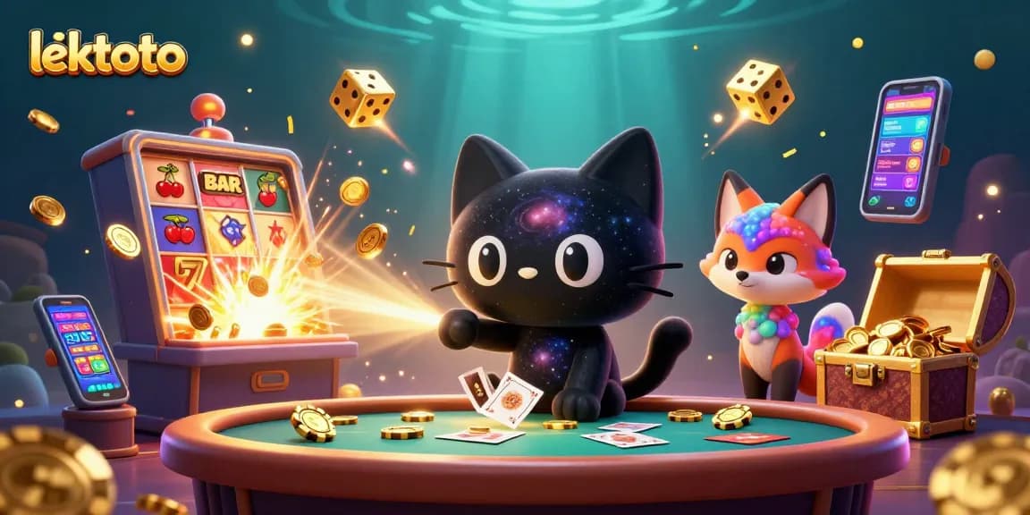 Experience the thrill of lektoto with a cosmic casino scene featuring 3D characters and jackpot elements.