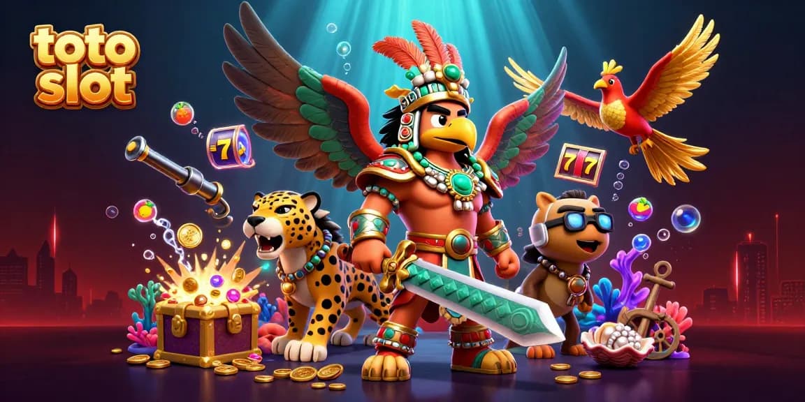 Engage with exciting toto slot games surrounded by vibrant 3D characters and dynamic casino elements.