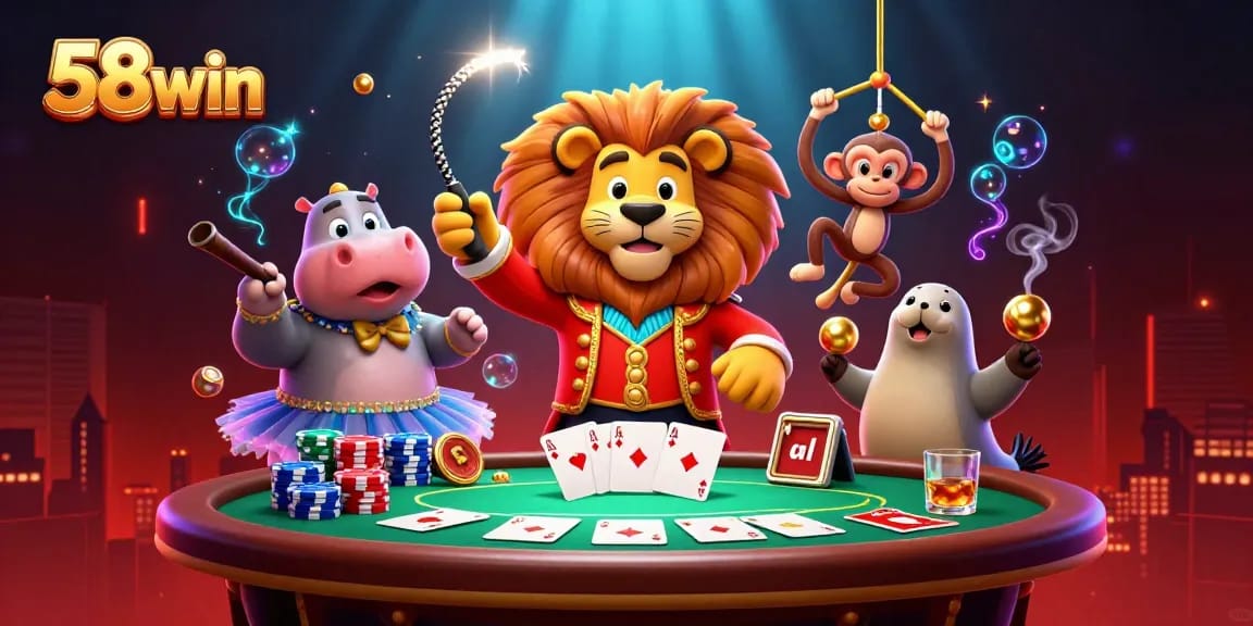 Experience vibrant gameplay at 58win with an exciting poker table scene featuring dynamic characters and colorful chips.