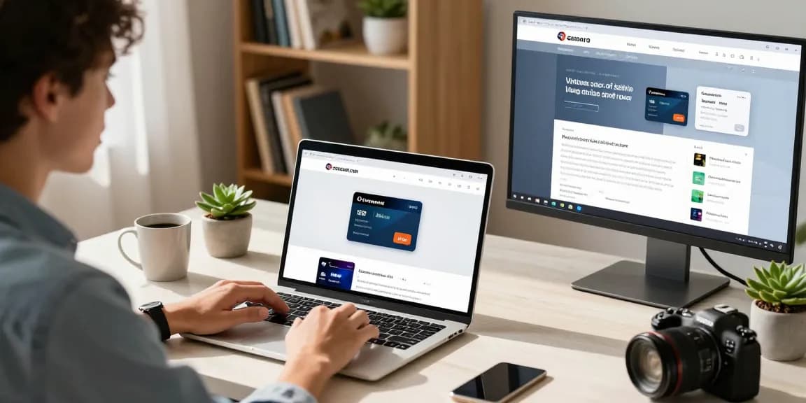 Shopping for virtual prepaid cards on ezzocard.com in a modern home office.