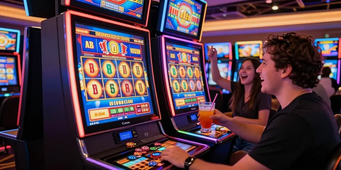 CICAKWIN gaming experience with vibrant slot machines and excited players in a lively casino atmosphere.